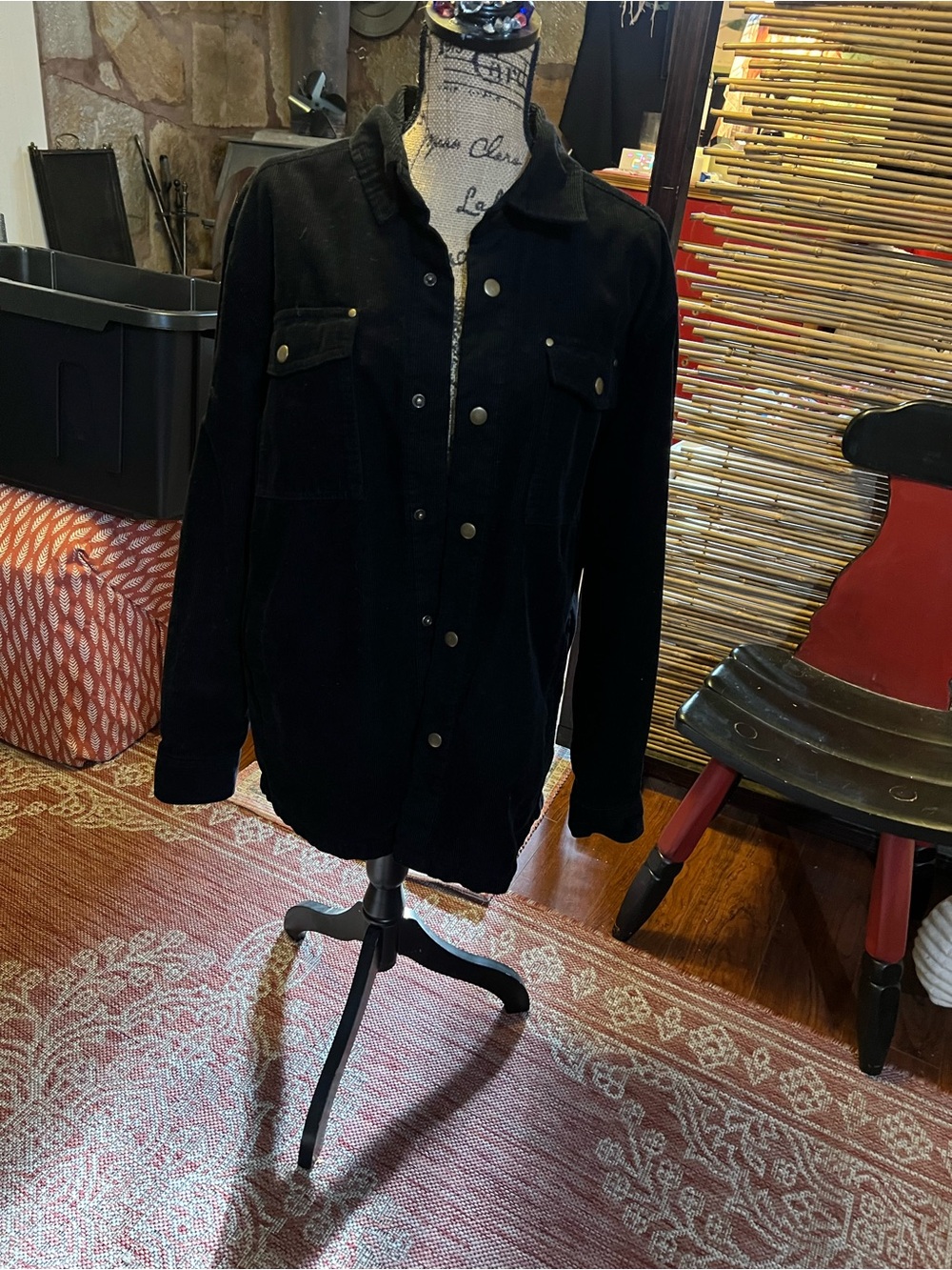 Women's Black Button-Front Corduroy Jacket